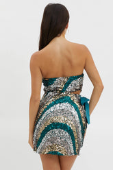 Eyes For You Waist Tie Mini Dress Sequin Green